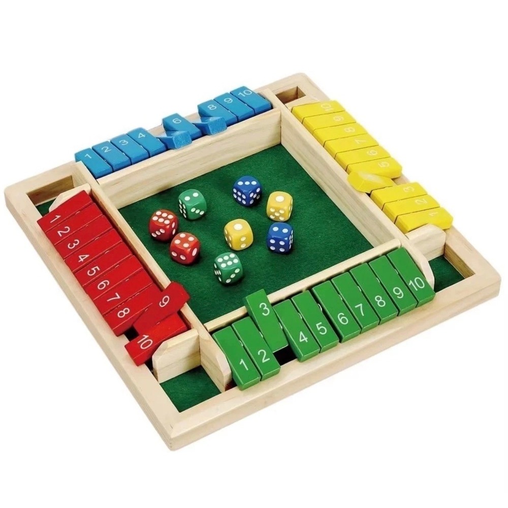 Wooden 4 Player Shut the Box Dice Game Traditional Tabletop Math Board Game